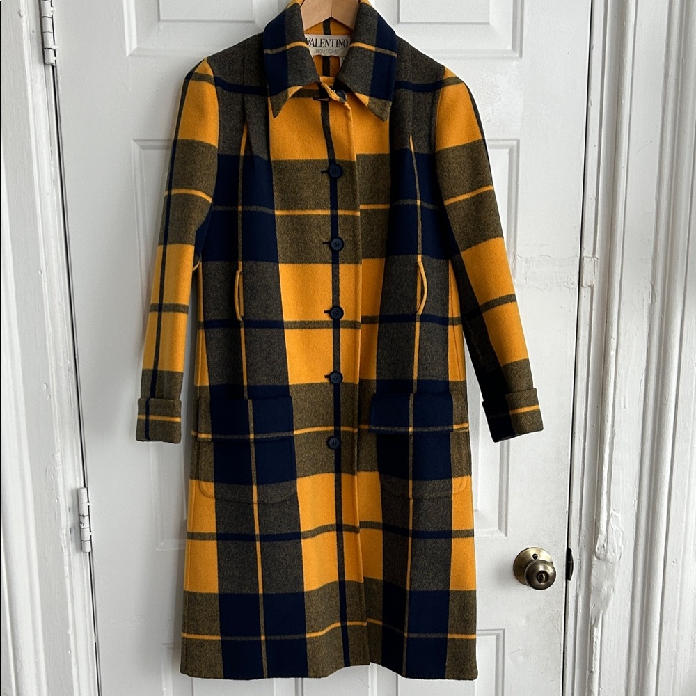 Valentino Yellow and Black Plaid Trench Coat